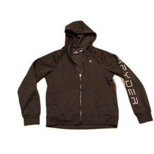Spyder Women's Full Zip Hoodie Black Logo Sleeve Sweatshirt Large NWT